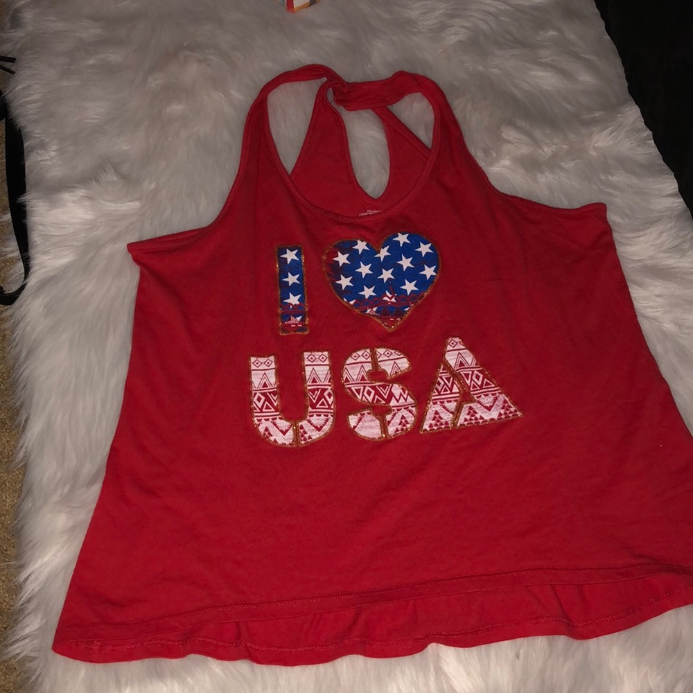 ‘I ❤️ USA’ 75% made in America tank top.